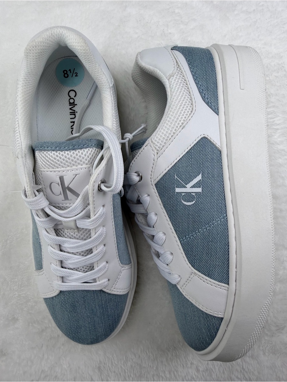 Calvin Klein Kids Blue and White Denim-Panel Sneakers